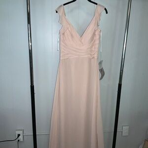 B2 Jasmine light peach chiffon gown Sz 10 ruched bodice V neck ruffle sleeve New